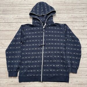 Y2K Supra Hoodie Men's Small Navy Blue AOP Zip Up Relaxed Fit Streetwear